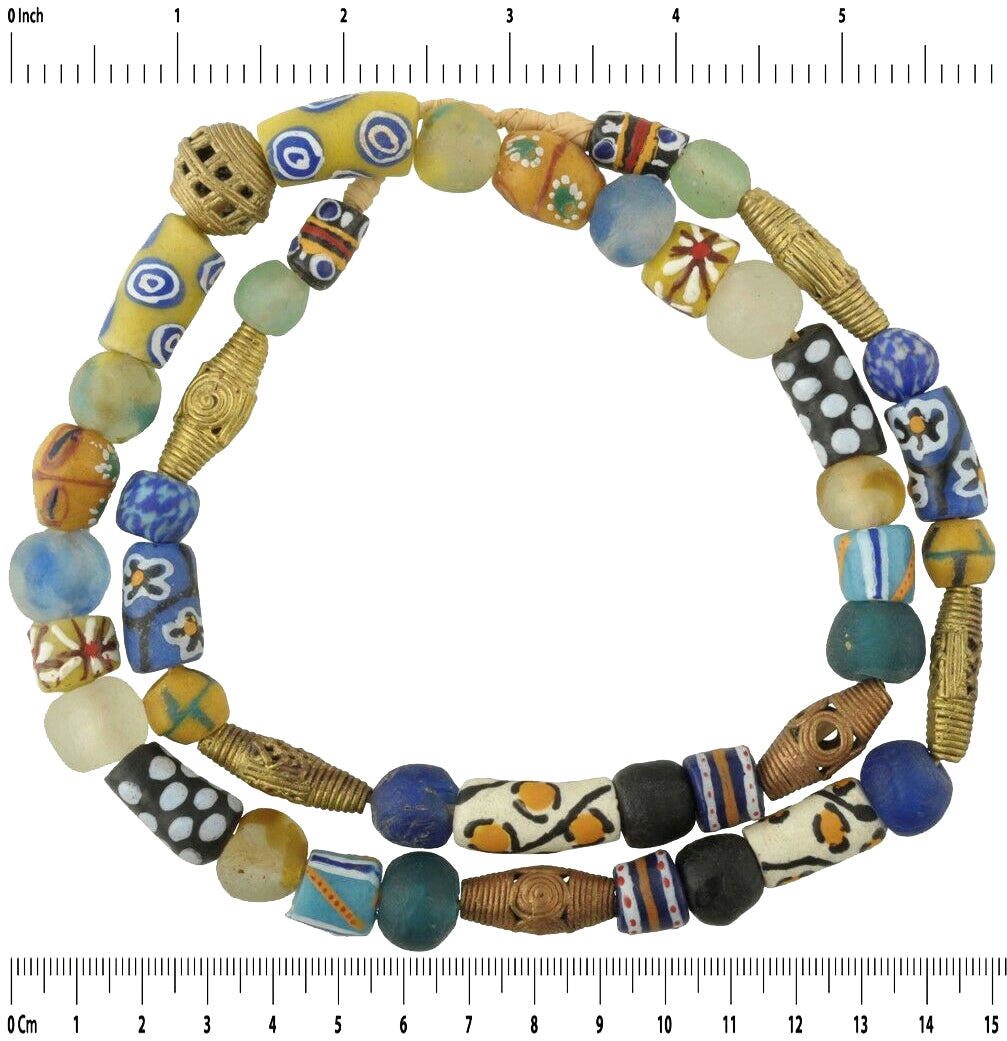 Ashanti Brass Beads Recycled Glass Krobo Handmade Ethnic Jewelry African Trade - alternate view