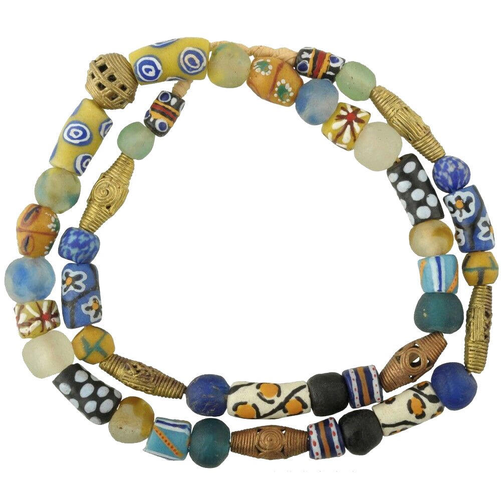 Ashanti Brass Beads Recycled Glass Krobo Handmade Ethnic Jewelry African Trade