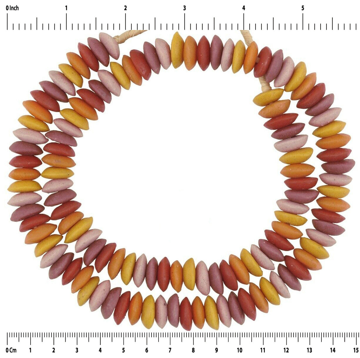 Afrikanische Krobo-Perlen aus recyceltem Glas, handgefertigt, Ghana-Halskette, Scheiben-Abstandshalter – vergrößertes Detail