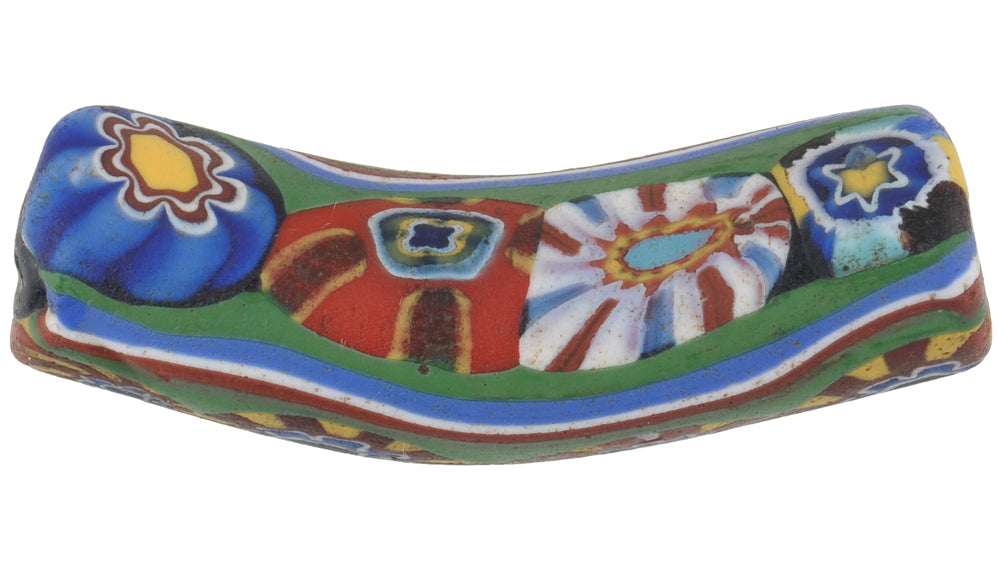 Rare Venetian Multimurrine Elbow Millefiori Bead, Antique African Trade Glass - close-up