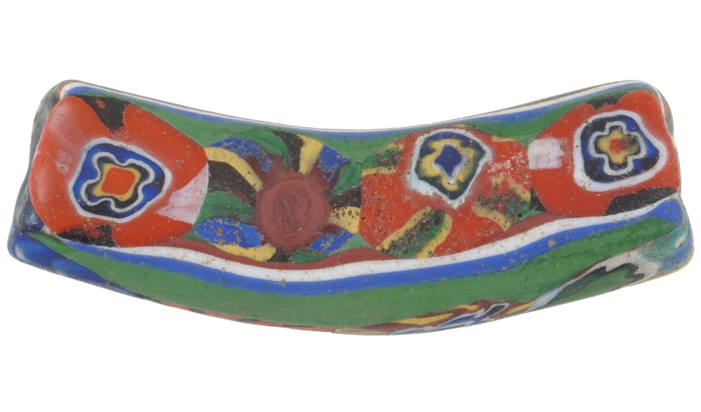Seltene afrikanische Handelsperle alte Ellenbogen Millefiori venezianische Mosaikglasperle Ghana SB-34036