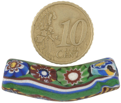 Rare Venetian Multimurrine Elbow Millefiori Bead, Antique African Trade Glass - zoomed-in detail