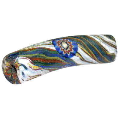 Seltene antike venezianische Millefiori-Mosaik-Glas-Handelsperle im Ellenbogenstil, 40 x 10 mm