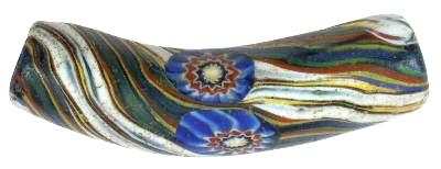 Seltene antike Millefiori-Mosaik-Glasperle im Ellenbogenstil, venezianisches Mosaik, 40 x 10 mm – alternative Ansicht