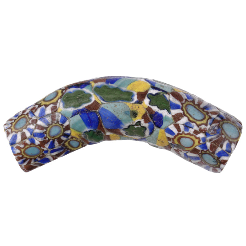 Rare Antique Elbow Venetian Millefiori Mosaic Glass Trade Bead 41X11Mm
