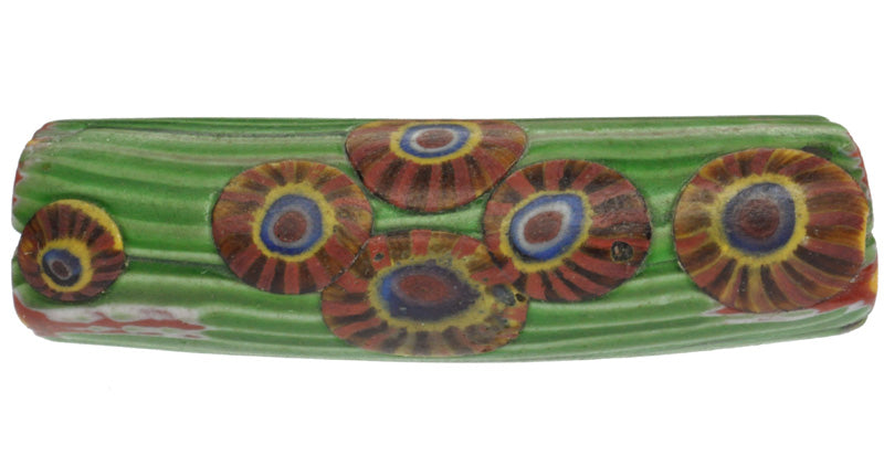 Antique Elbow Millefiori Venetian Glass Trade Bead - Rare Mosaic Bead - enhanced texture view