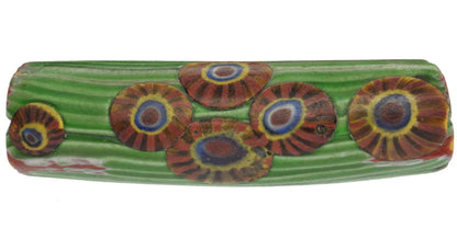 Antique Elbow Millefiori Venetian Glass Trade Bead - Rare Mosaic Bead - enhanced texture view
