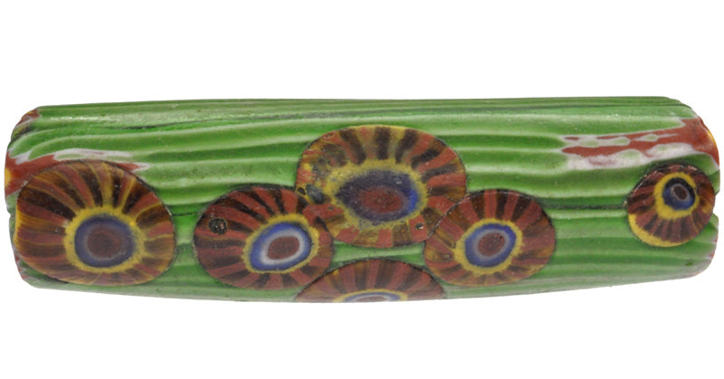 Antique Elbow Millefiori Venetian Glass Trade Bead - Rare Mosaic Bead - surface close-up
