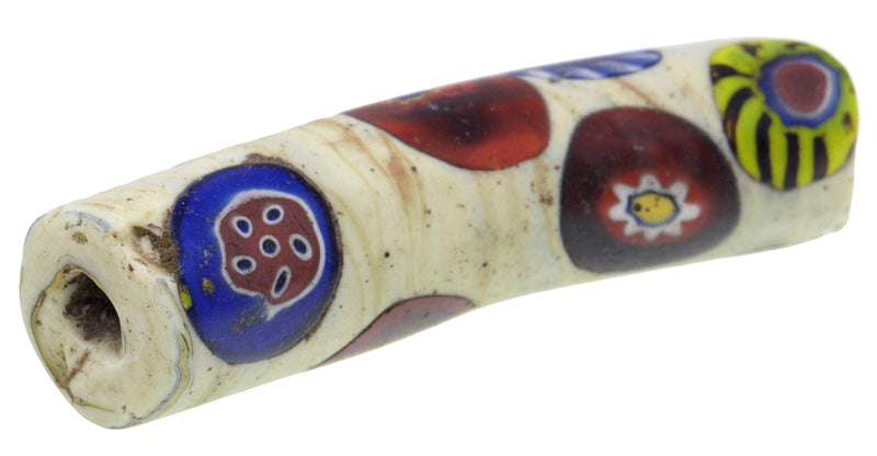 Alte seltene Multimurrine Ellenbogen Millefiori Venezianische Mosaik Glasperle African Trade SB-26432