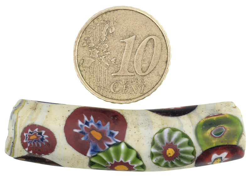 Alte seltene Multimurrine Ellenbogen Millefiori Venezianische Mosaik Glasperle African Trade SB-26432