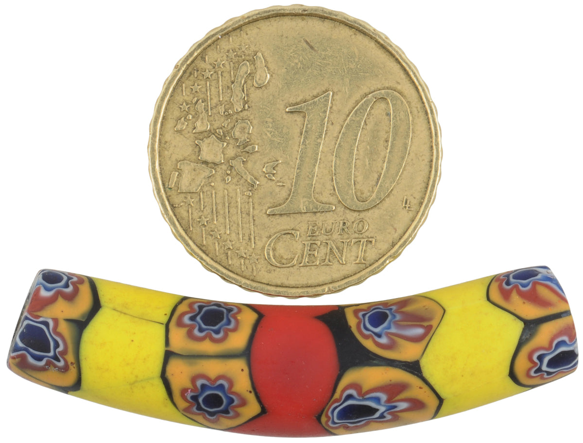 Afrikanische Handelsperle Antik Ellenbogen Millefiori Venezianische Glasperle altes Mosaik Ghana SB-38030
