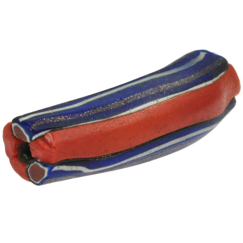 Seltene antike rote venezianische Millefiori-Handelsperle mit Ellenbogen, 58 x 14 mm