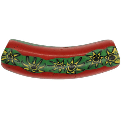 Rare Red Elbow Venetian Millefiori Mosaic Trade Bead - 49X13Mm