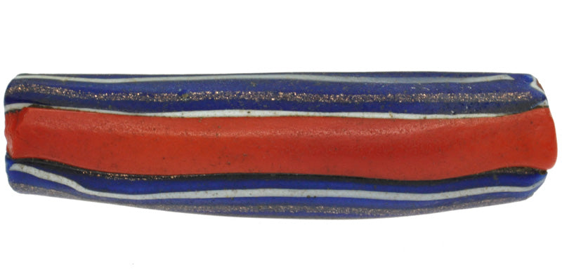 Seltene antike rote venezianische Millefiori-Handelsperle mit Ellenbogen, 58 x 14 mm – alternative Ansicht