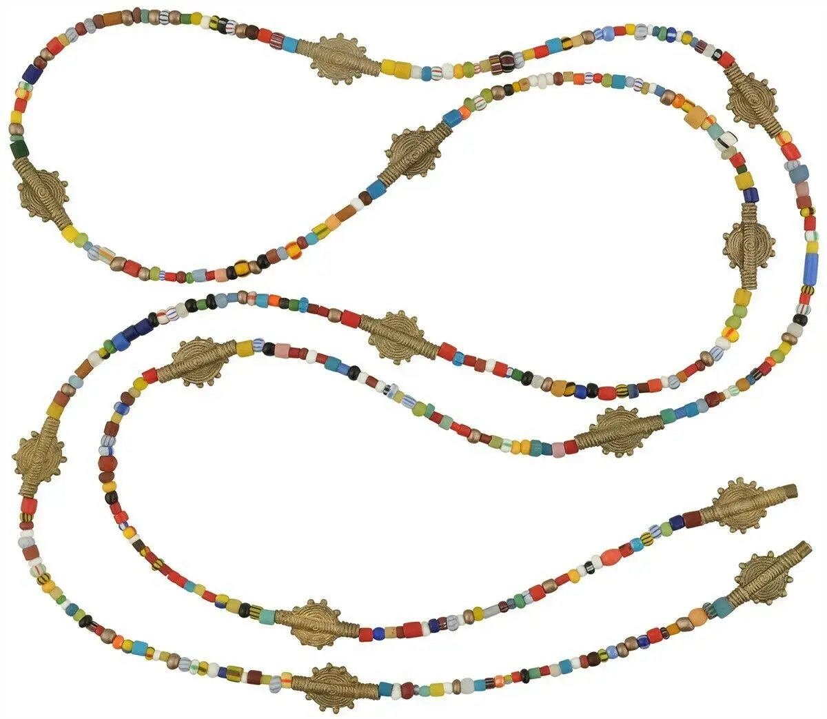 Old Christmas Glas Rocailles LARIAT Halskette Afrikanischer Messing handgefertigter Schmuck - Tribalgh