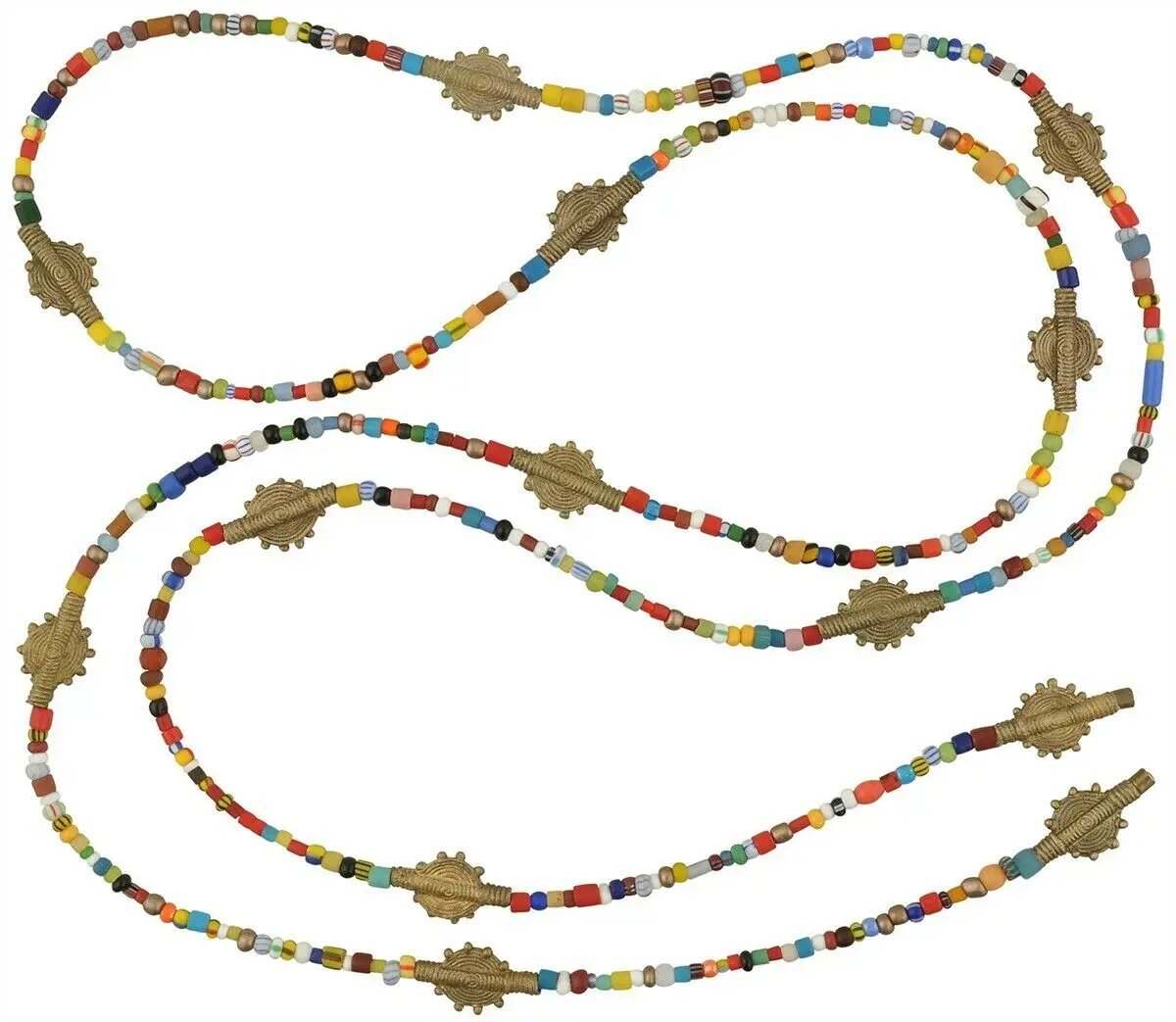 Old Christmas glass seed Beads LARIAT necklace African brass handmade jewelry - Tribalgh