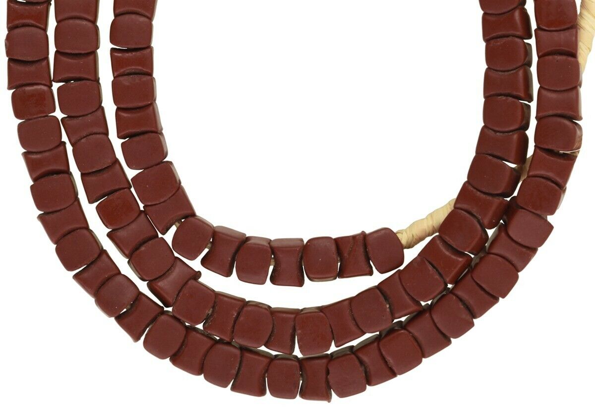 Old African trade beads interlocking Czech Bohemian glass brown tribal necklace - Tribalgh