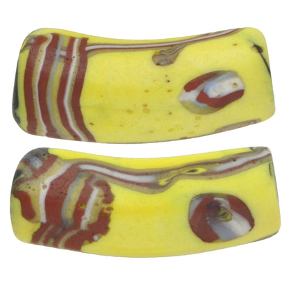 Rare Pair Of Antique Elbow Millefiori Venetian Glass Trade Beads - 20Mm