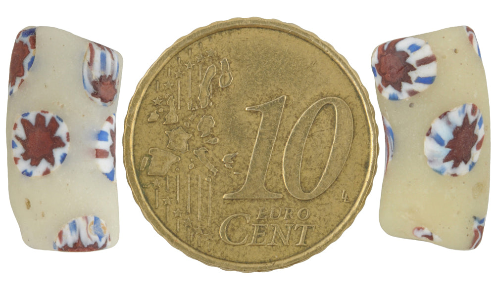 Seltene afrikanische Handelsperlen alter Ellenbogen Millefiori Venezianisches Mosaikglasperlen Paar SB-35683